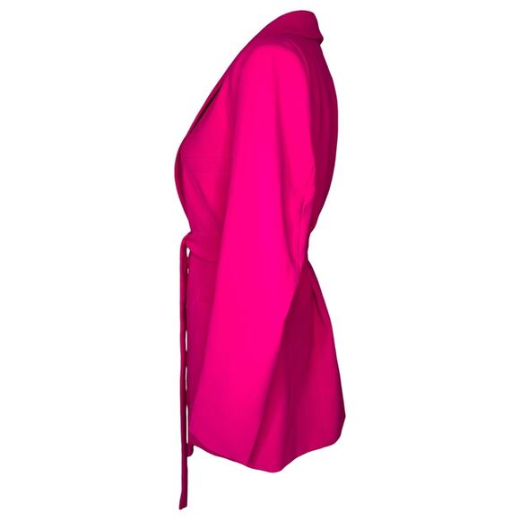 Zara Neon Fuchsia Hot Pink Tuxedo Collar Blazer Single Button Tie Waist Belted - Picture 6 of 11